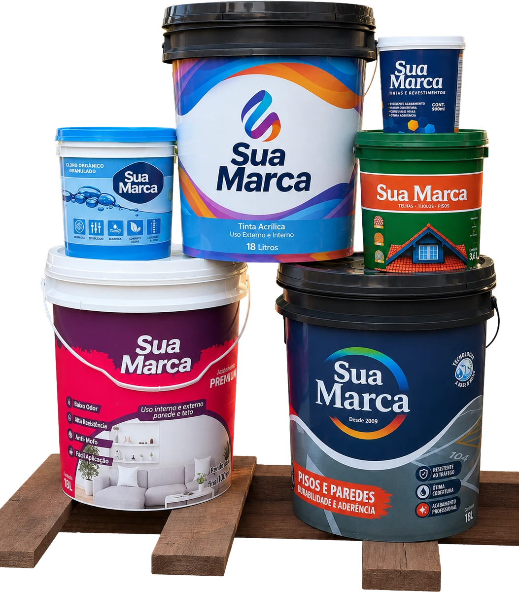 Baldes plásticos personalizados com IML — diferentes marcas e cores